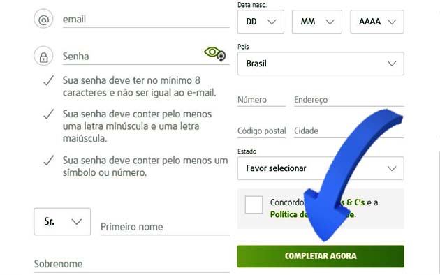 4. Preencha o formulário para abrir a conta.