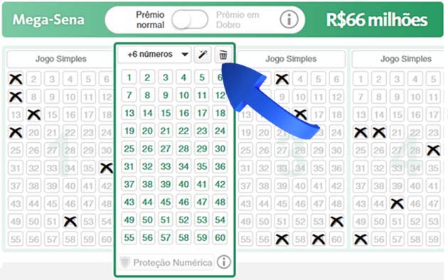 2. Instruções para selecionar ou desselecionar números.